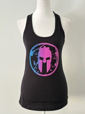 AROO! OCR Runners Black Racerback Tank with Pink-Blue Spartan Logo - Unbranded